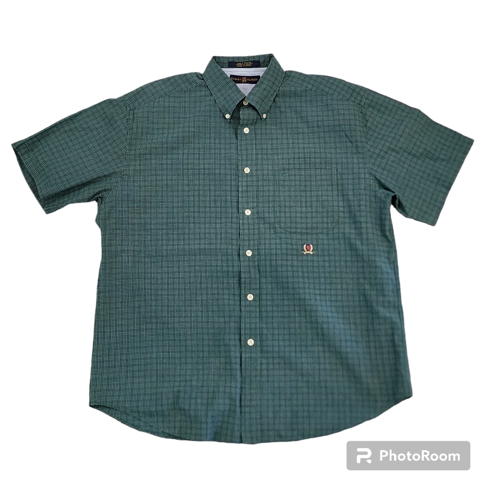 Mens Tommy Hilfiger Golf Button down shirt size large Green Blue